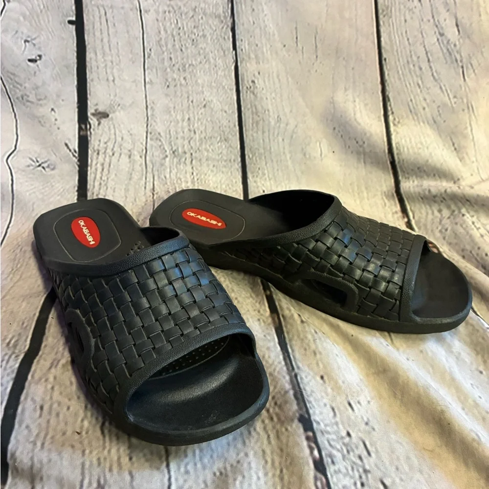 Okabashi Torino Black Slip On Slide Sandals‎ Arch Support Men’s Sz L 7.5/8.5 GUC